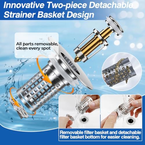 Sink Stopper Hair Catcher, Pop-up Sink Drain Strainer with Removable Stainless Steel Strainer Basket Hair Catcher, Bathroom Sink Strainer for Bathroom Sink Stopper (1PCS)