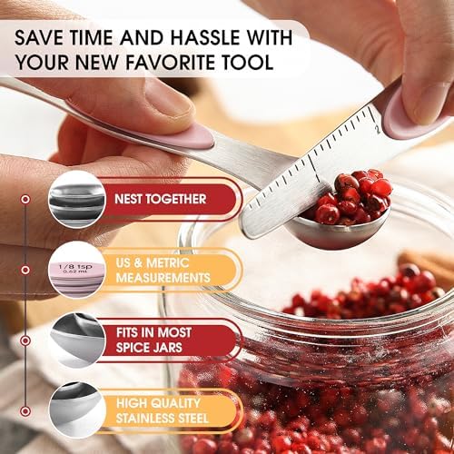 Spring Chef Stainless Steel 8 Magnetic Measuring Spoons Set, Pink Lemonade