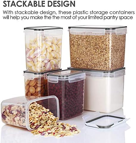 Vtopmart Airtight Food Storage Containers 6 Pieces - Plastic BPA Free Kitchen Pantry Storage Containers for Sugar,Flour and Baking Supplies - Dishwasher Safe - Include 24 Labels, Black