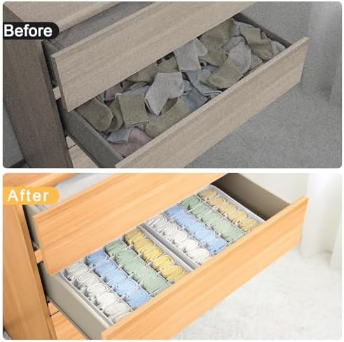 Joyoldelf Sock Organizer Drawer Organizer - Underwear Organizer, 24 Cell Collapsible Closet Organizers and Storage Sock Holders Organizers for Storing Socks, Ties, Belts 6 Pack White