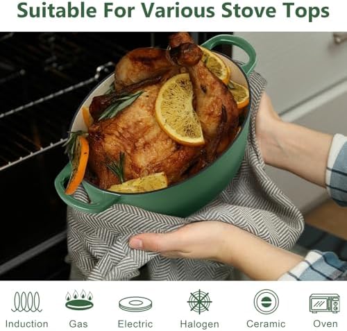 TeamFar Oval Dutch Oven, 5qt Enameled Cast Iron Dutch Oven Pot with Lid