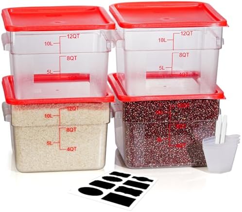 12QT 4PCS NSF Commercial Clear Food Storage Containers with Lids(RED)