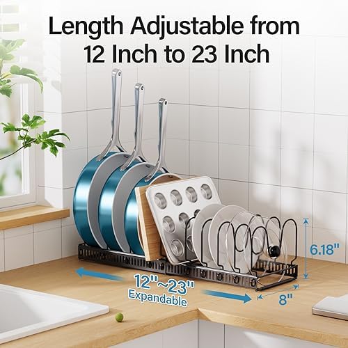 ORDORA Pots and Pans Organizer under Cabinet, 12-23" 10 Dividers Black