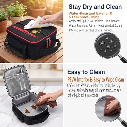 Lunch Box Insulated Lunch bag for Men Teen Kids Boys Adult Portable Stylish Small Lunchbox Special Design for Working Office school Picnic (Black Red 6L(Without Shoulder Straps))
