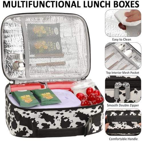 Tenot Lunch Box Kids Insulated Lunch Tote Bag Cow Print