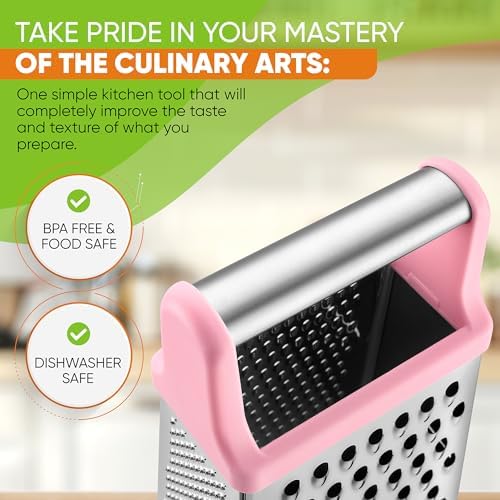Spring Chef Stainless Steel XL Cheese Grater for Kitchen, Pink Lemonade