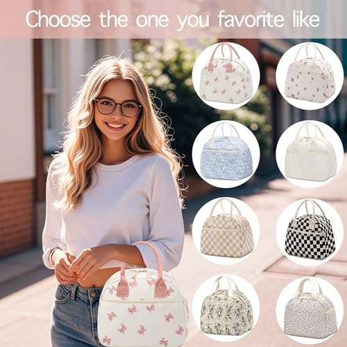 Carry bloom Lunch Box for Women, Insulated Lunch Bag Cute Corduroy Lunchbag