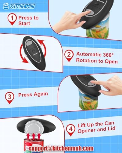 KITCHENMUH One Touch Electric Can Opener Fits All Can Sizes for Seniors with Arthritis, Battery Operated Can Opener with Smooth Edge, Food Safe Automatic Can Opener for Kitchen (Black+Grey)
