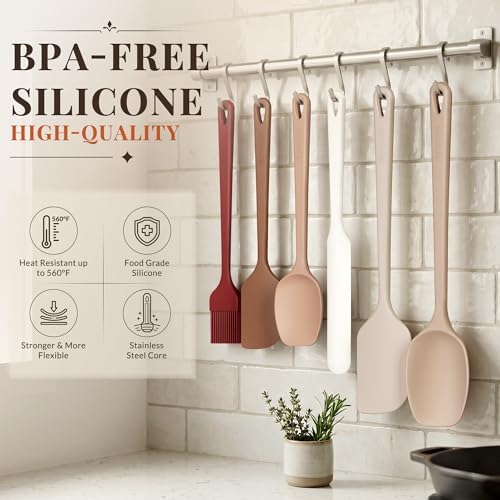 Astercook 6-Piece Silicone Spatula Set, 560°F Heat Resistant Rubber Spatulas with Stainless Steel Core, Nonstick Safe & Dishwasher Safe Baking Spatula Set for Cooking & Mixing, Macaron Pastel Colors