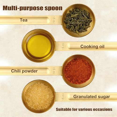 Double Sided Measuring Spoons, Stainless Steel Gold Coffee Teaspoon