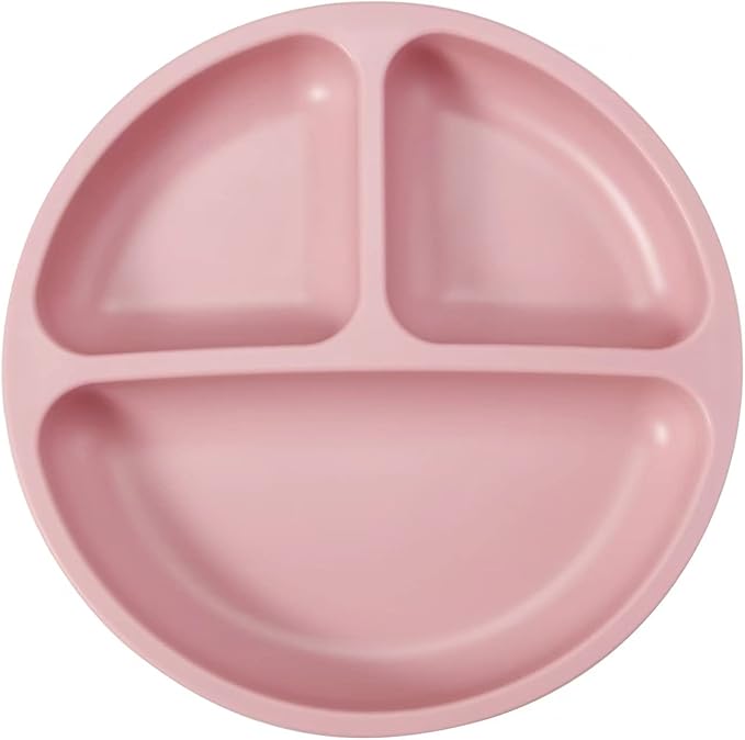 PandaEar 3 Pack Divided Unbreakable Silicone Baby and Toddler Plates - Non-Slip - Microwave Safe - Silicone (Pink Green Light Tan)