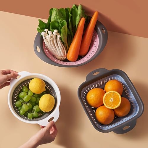 2Pcs Collapsible Square Silicone Colander Strainer for Fruit Veggie Pasta