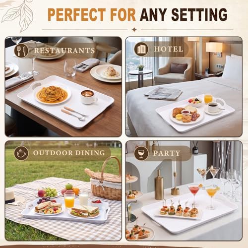 Kathfly 6 Pack 20" x 13" Serving Trays with Handles, Plastic Tray, White