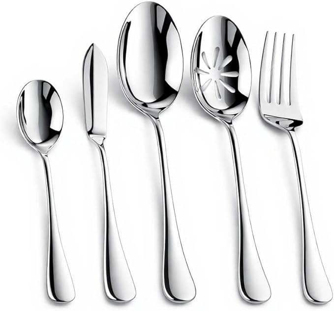 Silverware Set, Heavy Duty Stainless Steel Cutlery Set with Wide Handles, Mirror Polished Utensils Spoons and Forks Set for Kitchen, Dishwasher Safe, 5 Piece