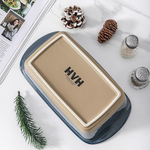 HVH Ceramic Loaf Pan for Baking Bread, 9 x 5 inch Baking Bread Loaf Pan, Rectangular Bread Pan, Bread Baking Pan for Cooking, Farmhouse Style (Blue)