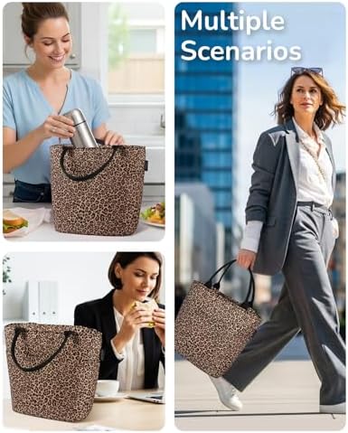 Aosbos Lunch Tote Bag,Insulated Lunch Bag For Women,Work,Office,Leopard