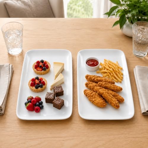 White Serving Platters Set of 2, 13.5 Inch Rectangular Ceramic Platters, Serving Dishes for Party, Entertaining, BBQ, Steak, Appetizers and Food Display