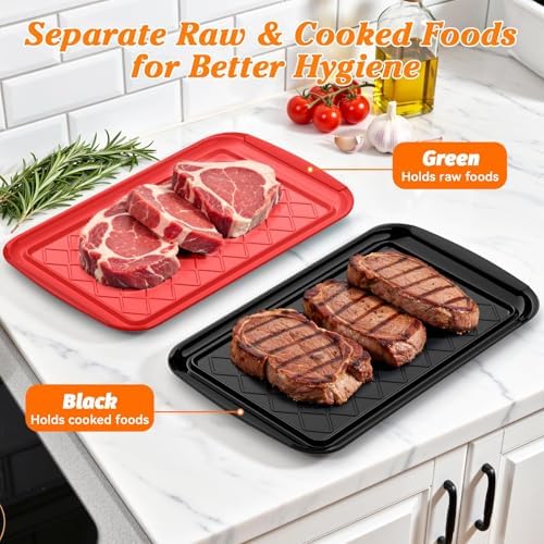 Grilling Prep & Serve Trays for Party Set of 4, Large BBQ Serving Platters