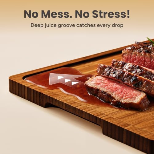 SMIRLY Cutting Board, Carbonized Bamboo Cutting Board Set of 3 with Stand