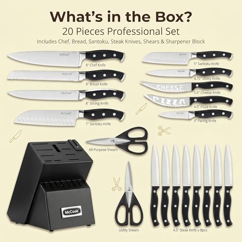 McCook Kitchen Knife Set 20PC Knife Block Set w Built-in Sharpener