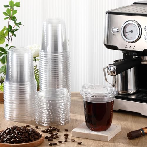 Baderke 25 Pcs Round Bottom Plastic Cups with Lids Clear Togo,12 Oz