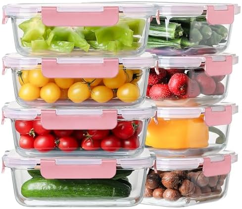 8-Pack 36oz Large Glass Meal Prep Containers with Leak Proof Snap-Lock Lids