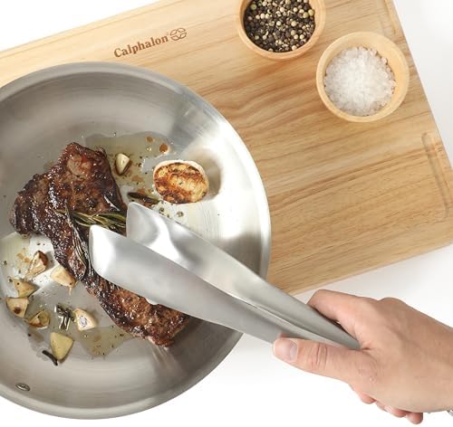 Calphalon Prime Stainless Steel Kitchen Tongs, Heavy-Gauge Heat-Resistant Locking Tongs for Grilling, Cooking & Serving, Weighted Handle for Control