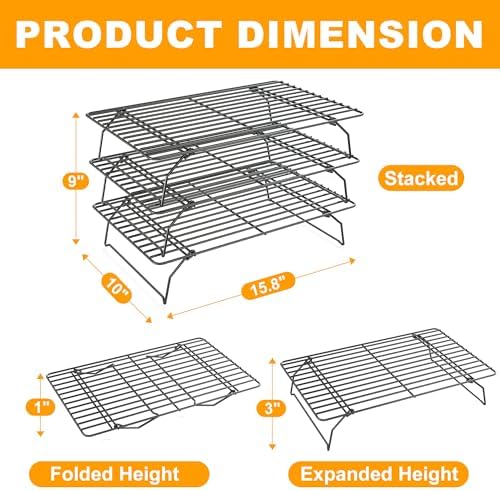 3 Tier Stackable Cooling Rack for Batch Cooling, 15.8"x 10"-Black