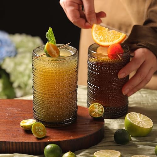 Moretoes 15oz Gray Hobnail Drinking Glasses Set of 6