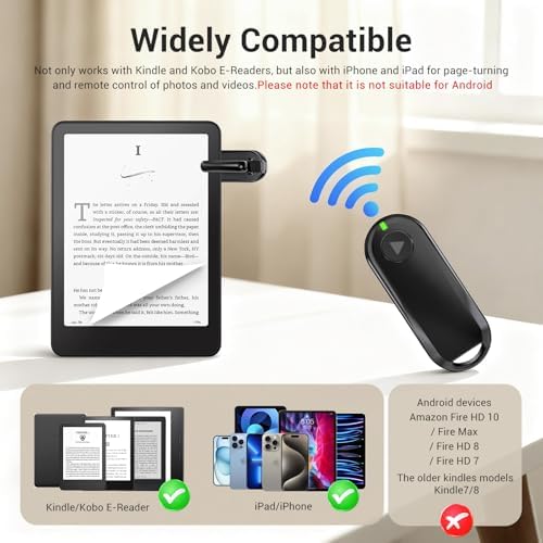 CoBak Remote Page Turner – Page Turning & Camera Remote Shutter for Kobo, E-Readers, iPad & iPhone, Compatible with Kindle Paperwhite – Wireless Control for Reading, Photos & Video