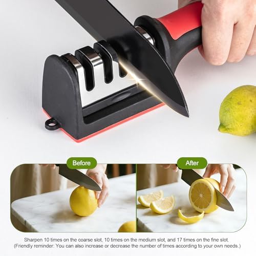 Professional 4-in-1 Knife Sharpener with Tungsten Steel & Ceramic Slots, Manual Sharpener for Chef Knives, Scissors & Straight Edge Blades - Home Kitchen Tool