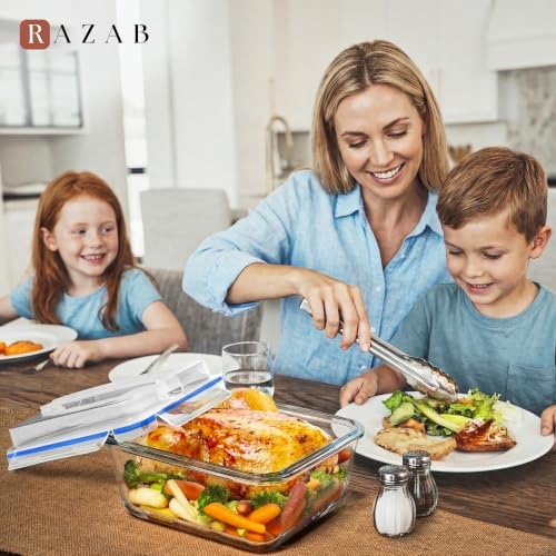 Razab 2700ml / 91Oz / 11.5 Cups Large Glass Food Storage Containers with Lids - Glass Meal Prep Containers for Roasting & Storing Leftover, Glass Lunch Container, Microwave & Oven Safe