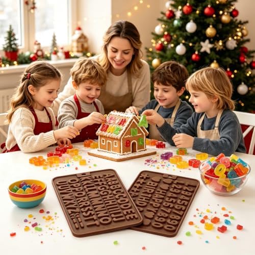 2PCS Silicone Molds for Chocolate,Number Letter Molds,Reusable Candy Molds with Happy Birthday Decorating Symbols,Mini Size Alphabet Decorating for Birthday Cake Lollipop Fondant Chocolate