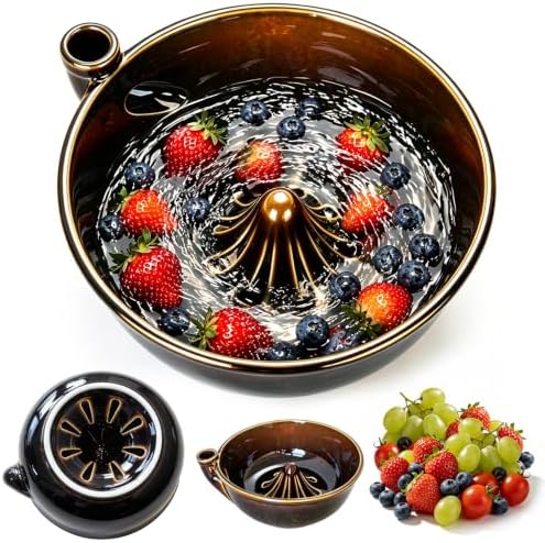 Ceramic Berry Washing Bowl with Auto-Spin Swirl Drainage