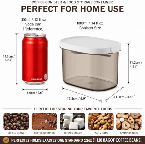 Airtight Coffee Canister, 34oz with Magnetic Scoop, Bean Storage