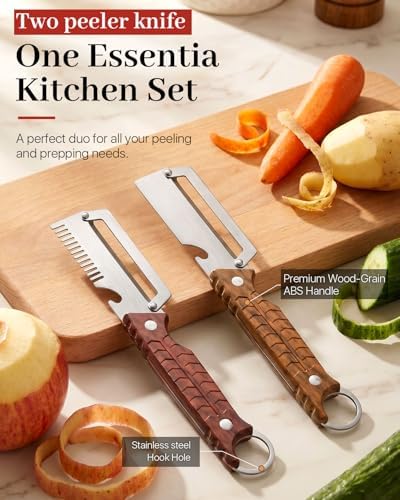 2 PCS Multifunctional Vegetable Peeler for Kitchen, 3-In-1 Stainless Steel Potato Peeler with ABS Handle and Bottle Opener, Ergonomic Handheld Peeler Knife with Hanging Hole for Fruits, Vegetables
