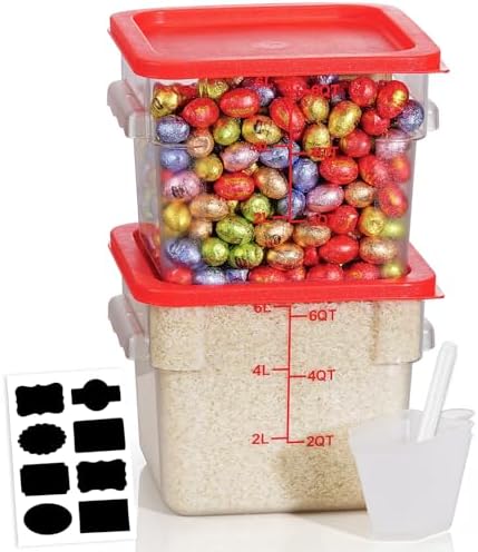 6QT 2PCS NSF Commercial Clear Food Storage Containers with Lids(RED)