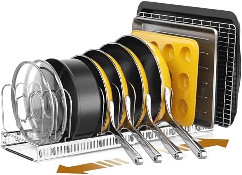 ORDORA Pots and Pans Organizer under Cabinet, 11.8-22.8" 12 Dividers Silver