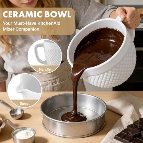 HOZODO Ceramic Mixer Bowl for KitchenAid Tilt-Head Stand Mixers, 5-Qt