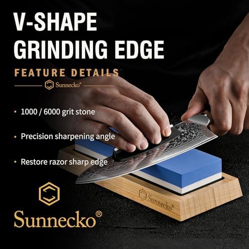 Sunnecko 7-Piece Damascus Kitchen Knife Set with Block, VG10 Core, Forged