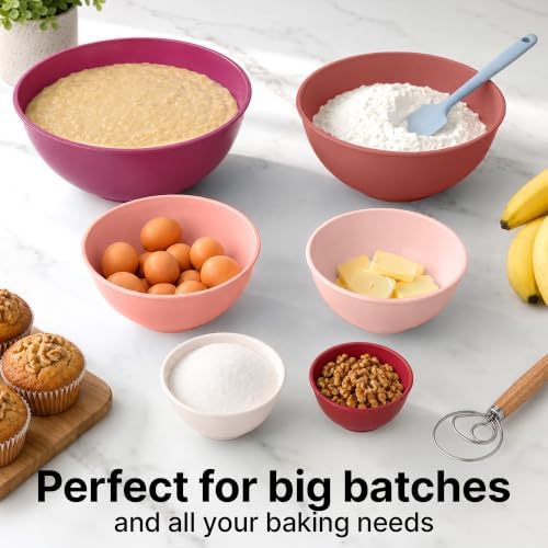 Zulay Kitchen 12 Piece Plastic Mixing Bowls with Lids Set - Leak-Proof Microwave & Freezer Safe Stackable Mixing Bowl Set for Preparing, Serving and Storing - Non-Slip Large Nesting Bowls (Red Ombre)