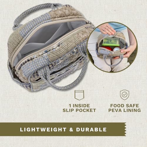 Bella Taylor Lunch Tote, Quilted Lunch Bag, Khaki Patchwork
