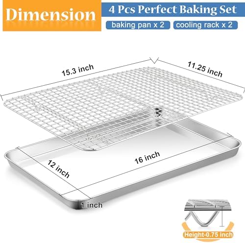 TeamFar Cookie Sheets with Cooling Racks, 2 Pans + 2 Racks, 16x12x1 Inch