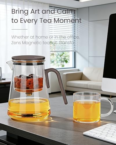 ZENS Magnetic Teapot with Infuser and 2 Cups, 34oz Magic Loose Tea Maker