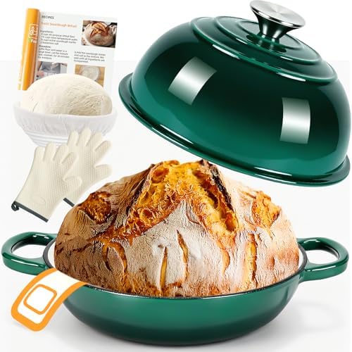 AHJ 6QT Enameled Cast Iron Dutch Oven for Sourdough Bread Baking