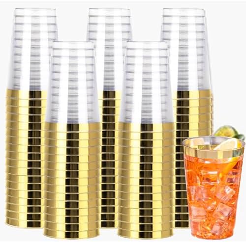 I00000 100 Pack 14 oz Gold Plastic Cups, Gold Disposable Cups Tumblers, Disposable Plastic Wine Glasses Cocktail Glasses Perfect for Party & Wedding