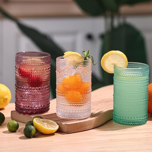 Moretoes Colored 12 Oz Hobnail Drinking Glasses Set of 6 Water Glass Cups