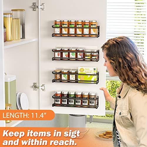 Bunoxea Spice Rack Wall Mounted 4 Pack, For Spice Jars & Seasonings,Black