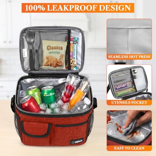opux Insulated Lunch Box Adult, 14 Can Leakproof Cooler Bag Kid, Red