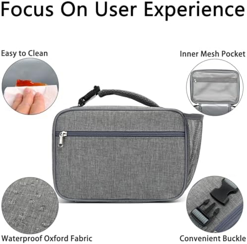 GYEUKHAM Insulated Lunch Box for School, Thermal Reusable Durable Freezable Lunch Bags for Kids Boys Girls Men Women - Small Soft Cooler Portable Lunch Tote Kit for Work Picnic Travel,Grey